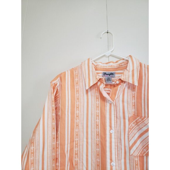 Wrangler Wrancher Womens L Shirt Orange Western Aztec Stripe Rodeo Cotton NWT - Picture 4 of 7